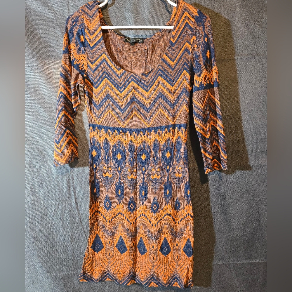 Papillon Patterned Orange and Blue Dress
